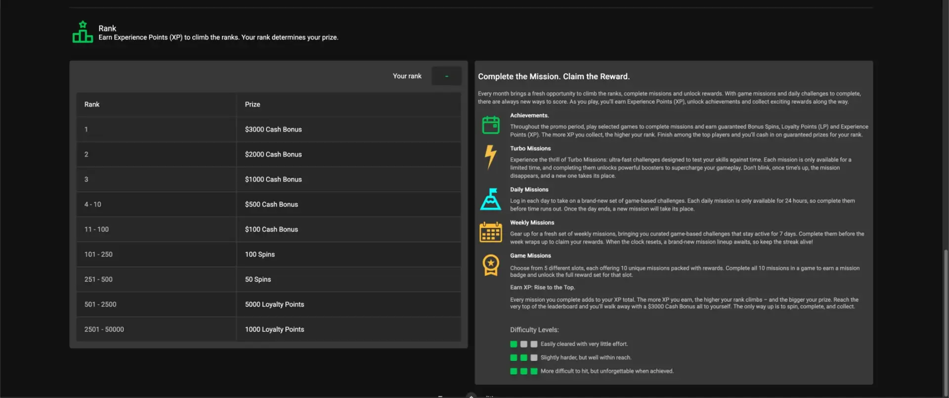 Rank, Achievements and the weekly prize pool at Kiwi's Treasure Casino